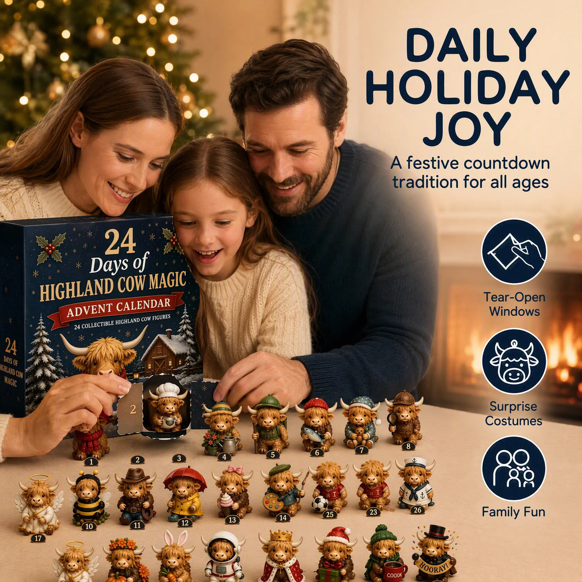 24-Day Highland Cow Advent Calendar - Christmas Countdown Gift Box with Collectible  Figurines, Festive Holiday Home Decor Toy Set, Ideal Present for Kids & Cow Enthusiasts