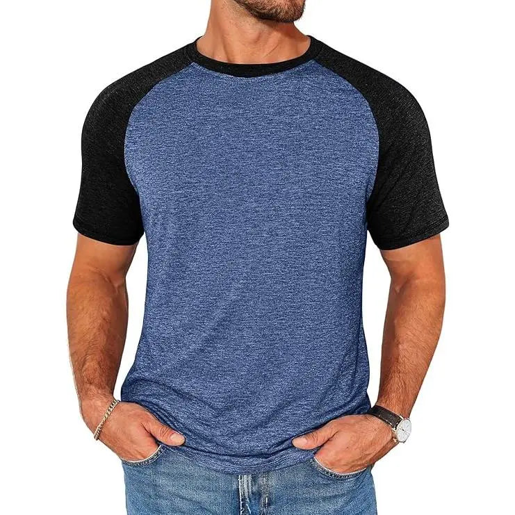 Men's Casual Raglan Short Sleeve Slim Fit T-Shirt (Color Block Baseball Tee)