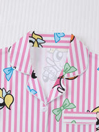 Women's Cartoon Print Short Sleeve Pajama Set with Shorts