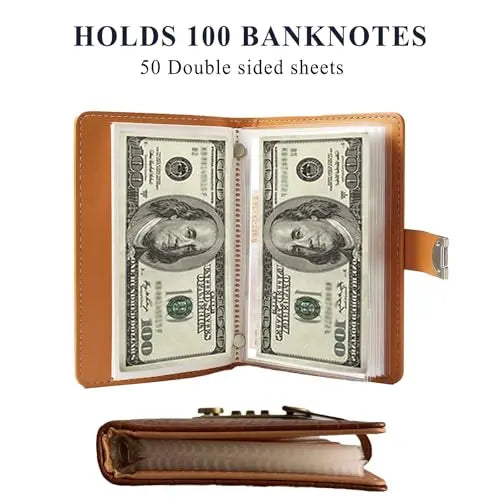 100-Transparent-Pocket Currency Collectors Album, Top-Grade PU Leather, Password Lock, Durable Material, Secure Protection, Large Capacity Storage, High Clarity Transparent Sleeves, Banknote Binder, Gift-Ready Office Accounting Supplies for Gift Use, 100