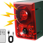 Solar Outdoor Motion Sensor Alarm - Dog Barking & Gunshot Sound, Support Recording and Volume Adjustment, 130dB Noise with Flashing Light to Deter Raccoon, Deer, Skunk, Bear, Coyote