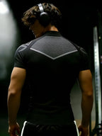 Men's Half-Zip Fitness Compression Shirt, Mock-Neck Short-Sleeve Athletic Top, High Stretch Breathable Mesh, Slim Fit, Ideal for Workout, Running & Gym, Compression Workout Shirts