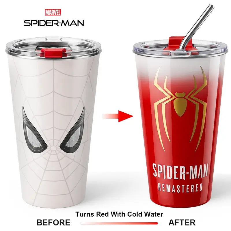 Marvel Spider-Man 700ml Cold-Only Insulated Drink Tumbler - Kitchenware Drinkware Tumbler with Lid, Stainless Steel Straw, Reusable for Fans, Birthday Gifts,familyfun