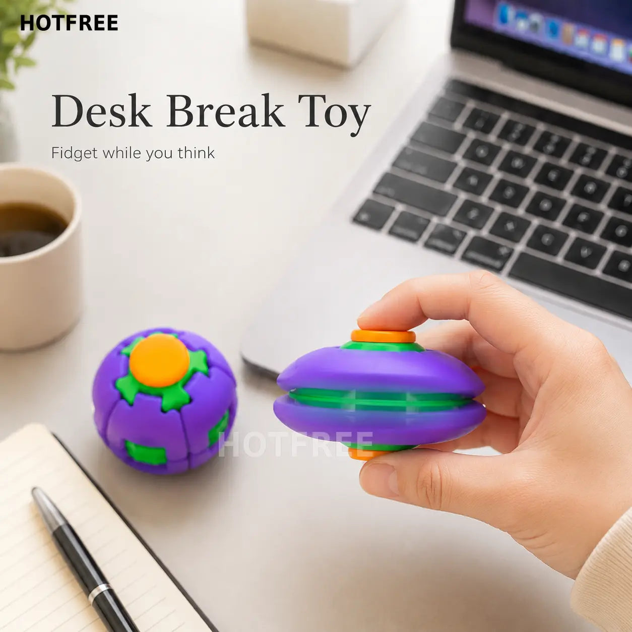 Hotfree Press-to-Spin Transforming Fidget Ball, 3D Printed Fidget Ball Toy, Smooth Spinning Sensory Gyro Toy, Stress Relief Desk Gadget, Anxiety Relief Fidget Spinner, ADHD Focus Aid, Portable Handheld Fidget Gyro Toy for Kids, Teens and Adults