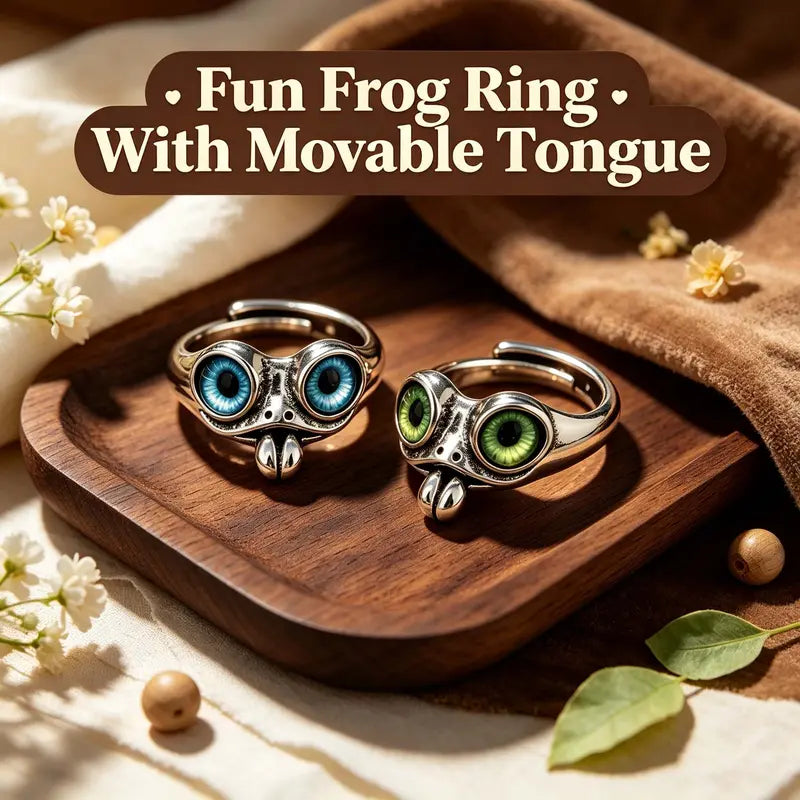 Adjustable Stainless Steel Vintage Frog Ring with Movable Tongue for Men and Women