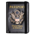 RFID Blocking Passport Holder for Women Men, Leather Passport Travel Wallet with Metal 3D Metal Badge, Travel Document Holder Cover Accessories (Dark Blue)