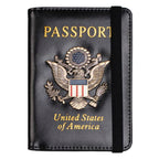 RFID Blocking Passport Holder for Women Men, Leather Passport Travel Wallet with Metal 3D Metal Badge, Travel Document Holder Cover Accessories (Dark Blue)