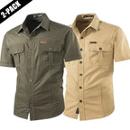 2-pack: summer outdoor casual short-sleeve work shirt with multiple pockets, lightweight design