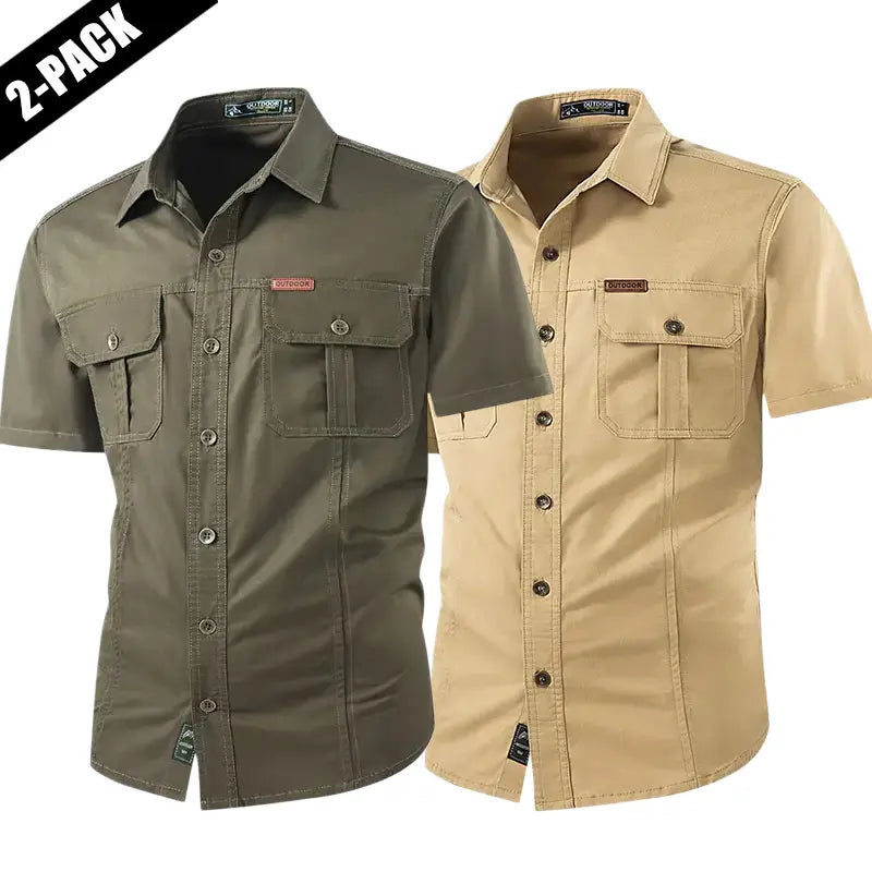 2-pack: summer outdoor casual short-sleeve work shirt with multiple pockets, lightweight design