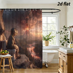 PAUSEBOLL [Back to School] Funny Peach-Patterned Waterproof Polyester Dinosaur Shower Curtain, Bathroom Decor with T-Rex on Toilet & Volcano Backdrop, Includes Hooks, Great Gift for Animal Lovers