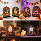 Traditional Día de los Muertos Wooden Picture Frame - Mexican Altar Tabletop Display, Multi-Style Photo Holder with Skulls/Marigolds, Indoor Recreation Home Decor