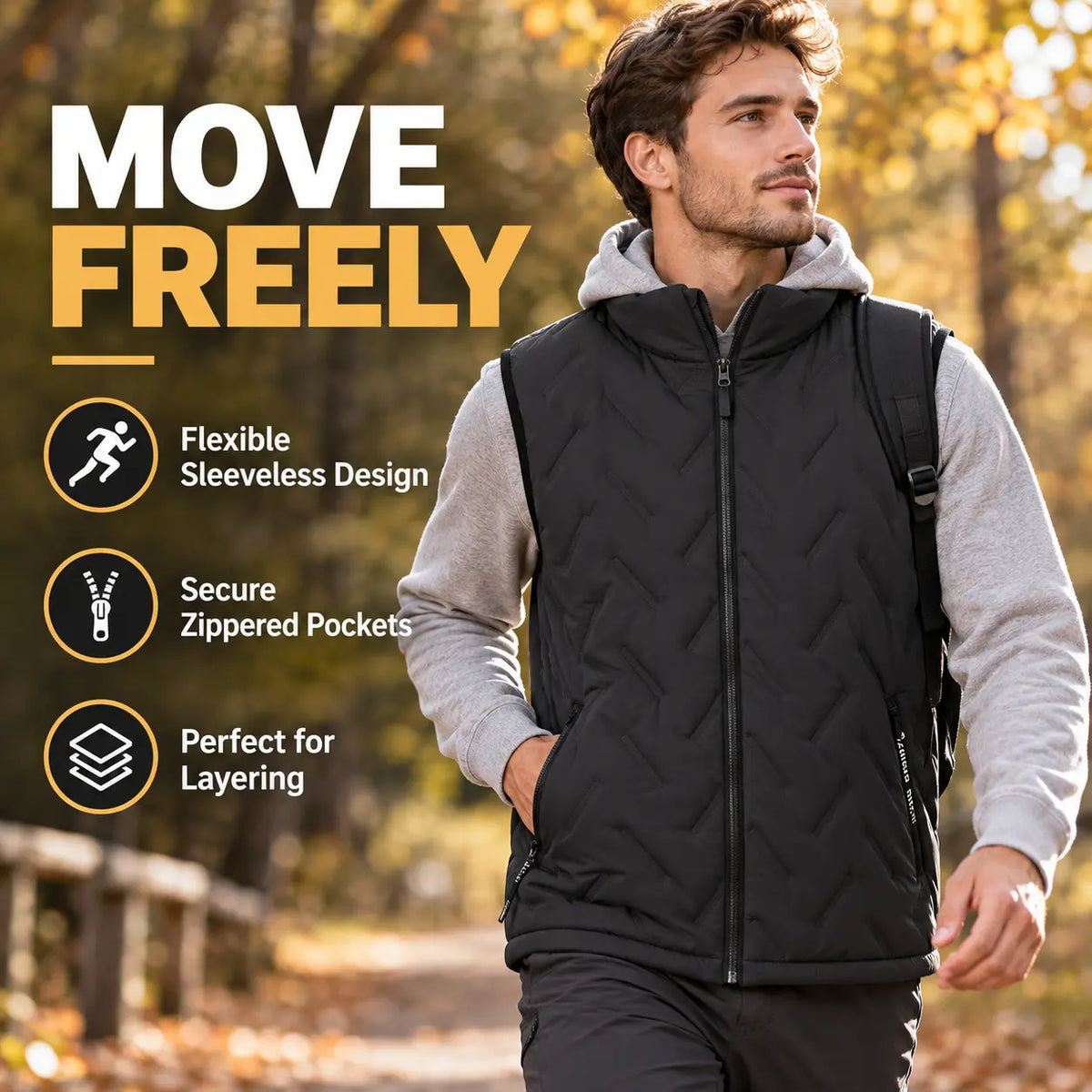 Men's Fleece-Lined Winter Vest with Stand-Up Collar