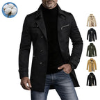 Men’s Elegant Plain Long Pea Coat - Single-Breasted, Turn-Down Collar, Slim Fit Casual Outdoor Jacket, Mens Tops Outerwear for Office, Everyday Wear