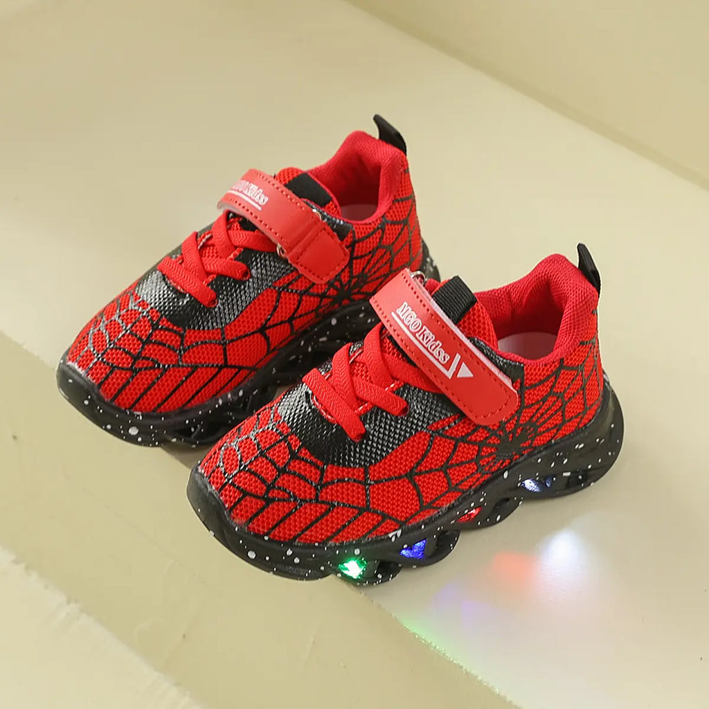 Boys' Spiderman LED Light-Up Sneakers, Breathable Mesh Shoes with Soft Sole for Daily School & Outdoor Wear