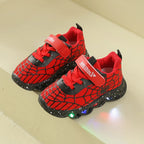 Boys' Spiderman LED Light-Up Sneakers, Breathable Mesh Shoes with Soft Sole for Daily School & Outdoor Wear