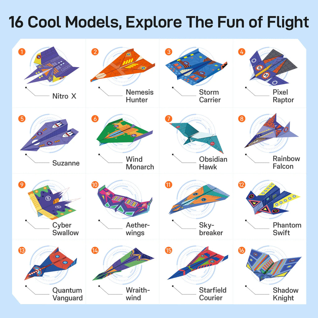 Leven DIY Paper Airplane Book, 16 Creative Folding Paper Planes with 48 Sheets of Colorful Origami Paper, Arts & Crafts Kit with Video Tutorials – Gifts for Boys and Girls Ages 6–12+ 11 * 8.3 inches