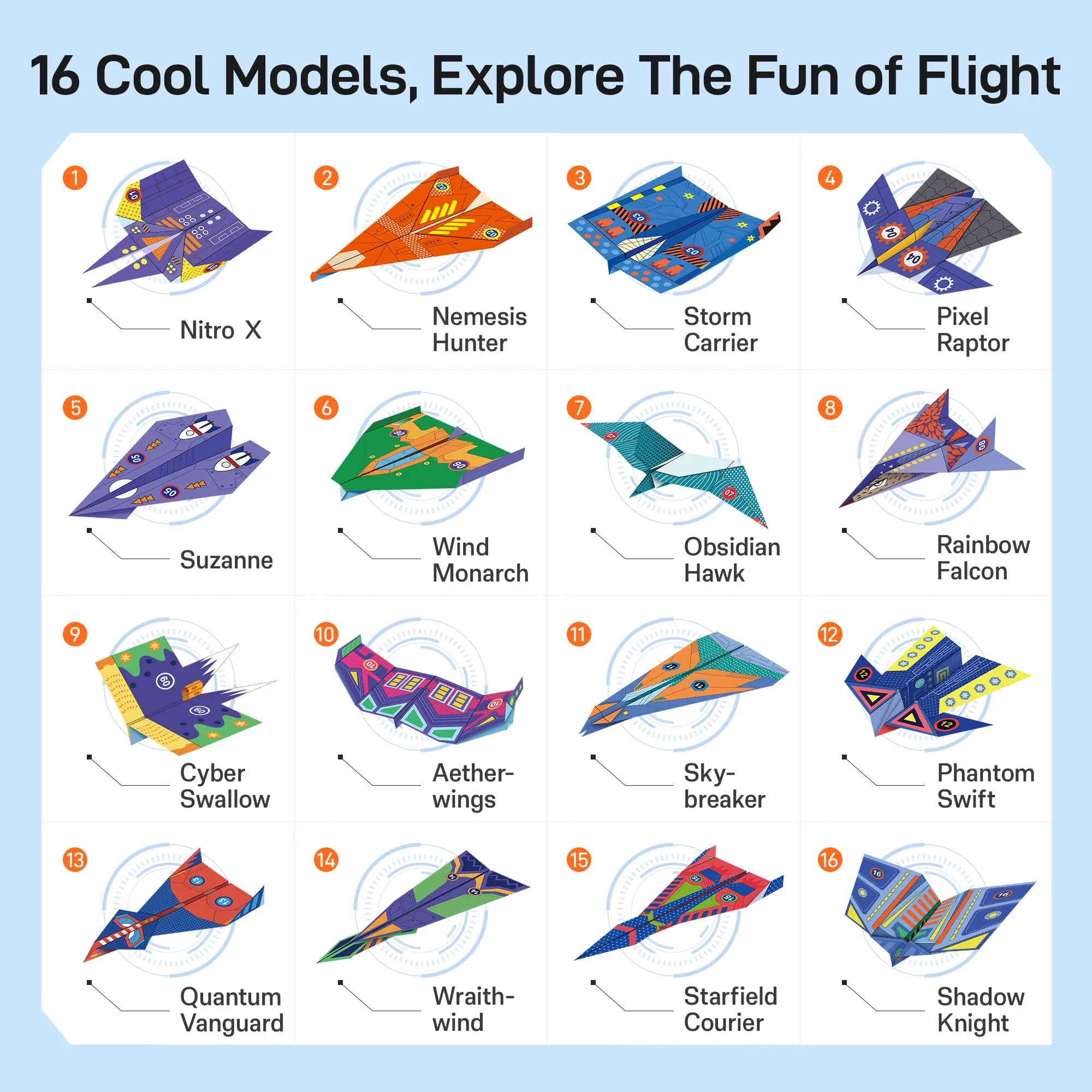 Leven DIY Paper Airplane Book, 16 Creative Folding Paper Planes with 48 Sheets of Colorful Origami Paper, Arts & Crafts Kit with Video Tutorials – Gifts for Boys and Girls Ages 6–12+ 11 * 8.3 inches