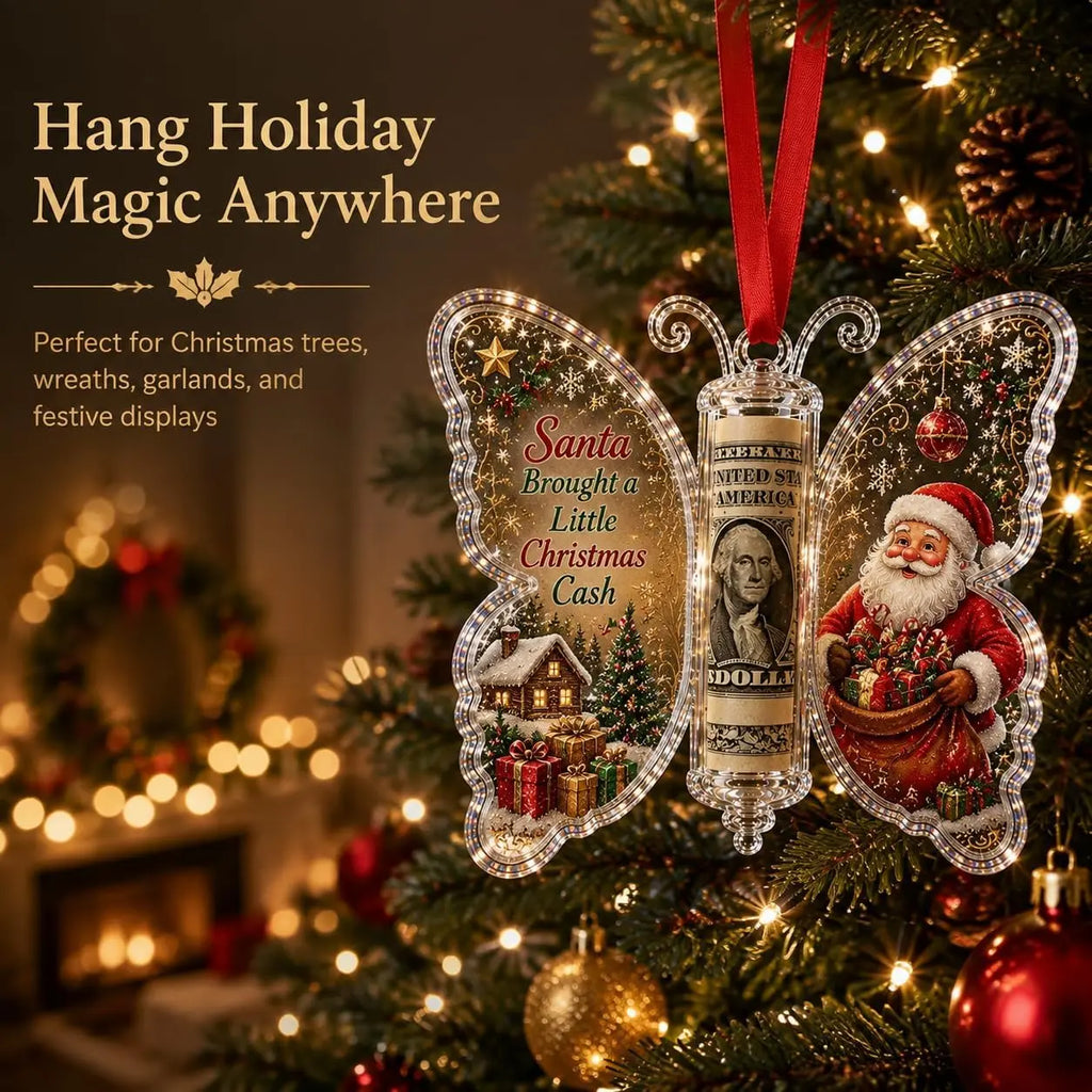 Christmas Cash Gift Ornament - Butterfly Money Holder with Acrylic (5Pcs/1 Set) Clear cash display with transparent holder, a creative Christmas gift idea for holiday tree hanging ornament decor (Peel Off Protective Film for Crystal Clear View)