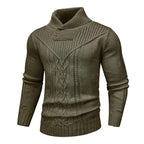 Men's Shawl Collar Cable Knit Pullover Sweater with Button Detail and Long Sleeves for Winter