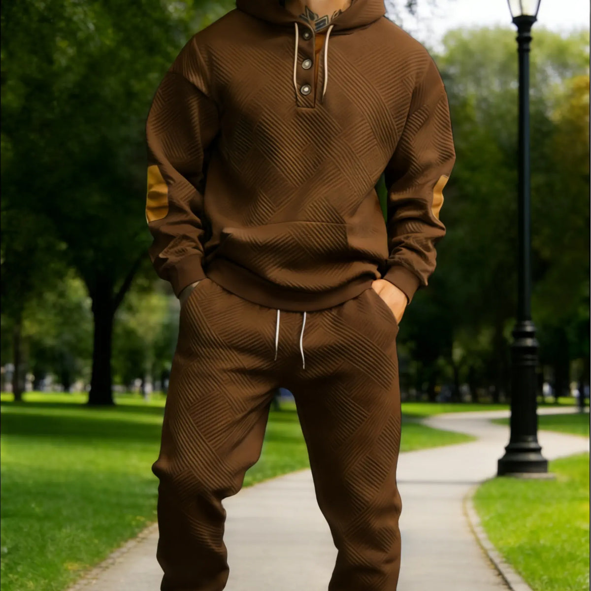 Men's 2-Piece Textured Hoodie Sweatsuit Set Outfit - Heavyweight Brushed Fleece Pullover Hoodie & Men's Sweatpants, Athleisure Street Fit Casual Sportswear Set