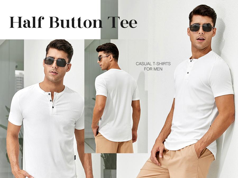 JMIERR Men's Plain Muscle Slim Fitted Henley Shirts Crewneck Longline T-Shirt Gym Workout Athletic Shirt Tees with Button Menswear Casual Tops,Men's Classic Streetwear Clothing for Daily Wear,Fall Fashion Outfits 2026