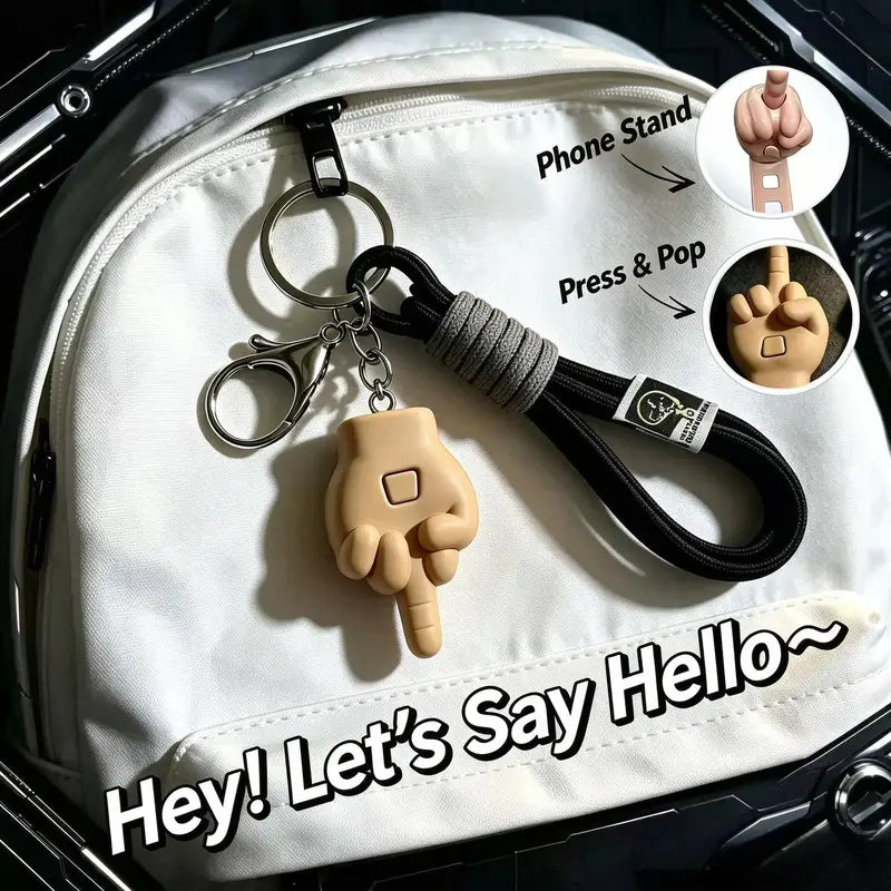 Retractable middle finger prank pendant 3-piece set, press-type keychain with uniquely designed mobile phone holder, personalized backpack pendant suitable for daily use