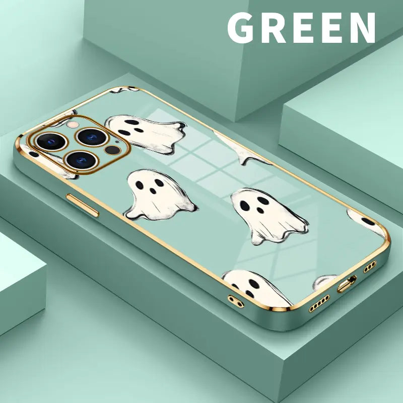 Ghostly Pattern Phone Case for iPhone 16 15 14 Pro Max 13 12 11 XR XS Plus Electroplated Four-corner Shockproof Non Slip Military-Grade Protection Silicone Cover