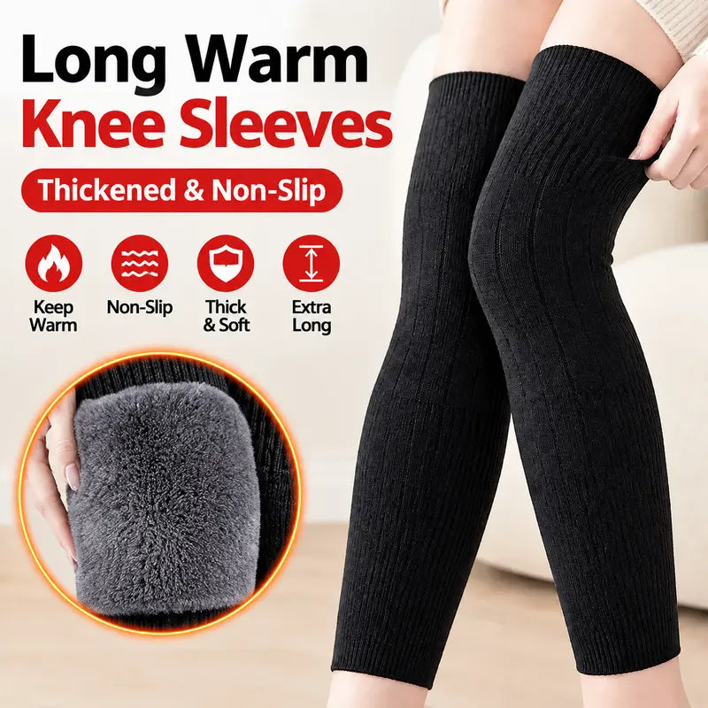 Unisex Long Winter Knee Warmers with Thick Lining and Stretch Fit