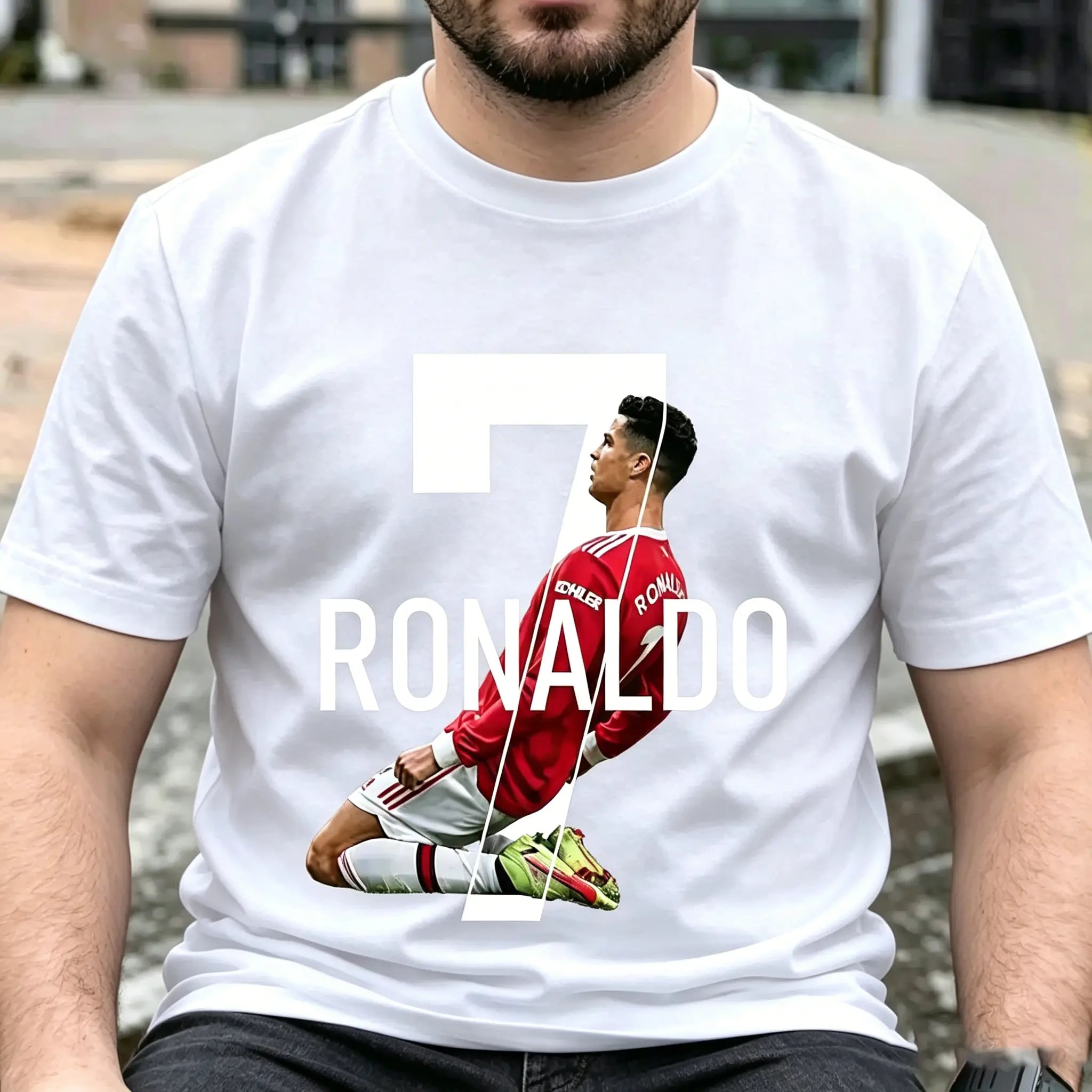 Men's 100% Cotton C Ronaldo Graphic T-Shirt - Short-Sleeve Round Neck Streetwear Clothes, Stylish Casual Sports Top, Spring-Fall Outdoor Essential, Comfortable Birthday Gift