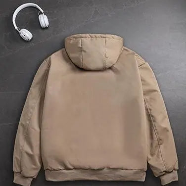 Men's Fleece-Lined Hooded Winter Coat with Full Zip and Pockets