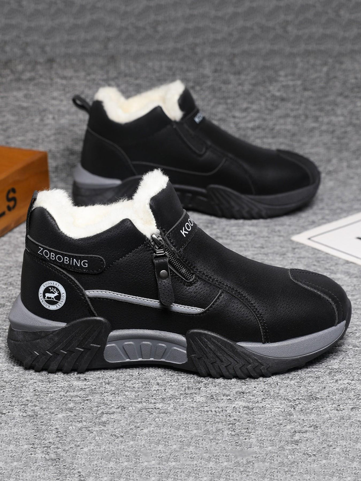 Unisex Fleece-Lined Winter Ankle Boots with Side Zip