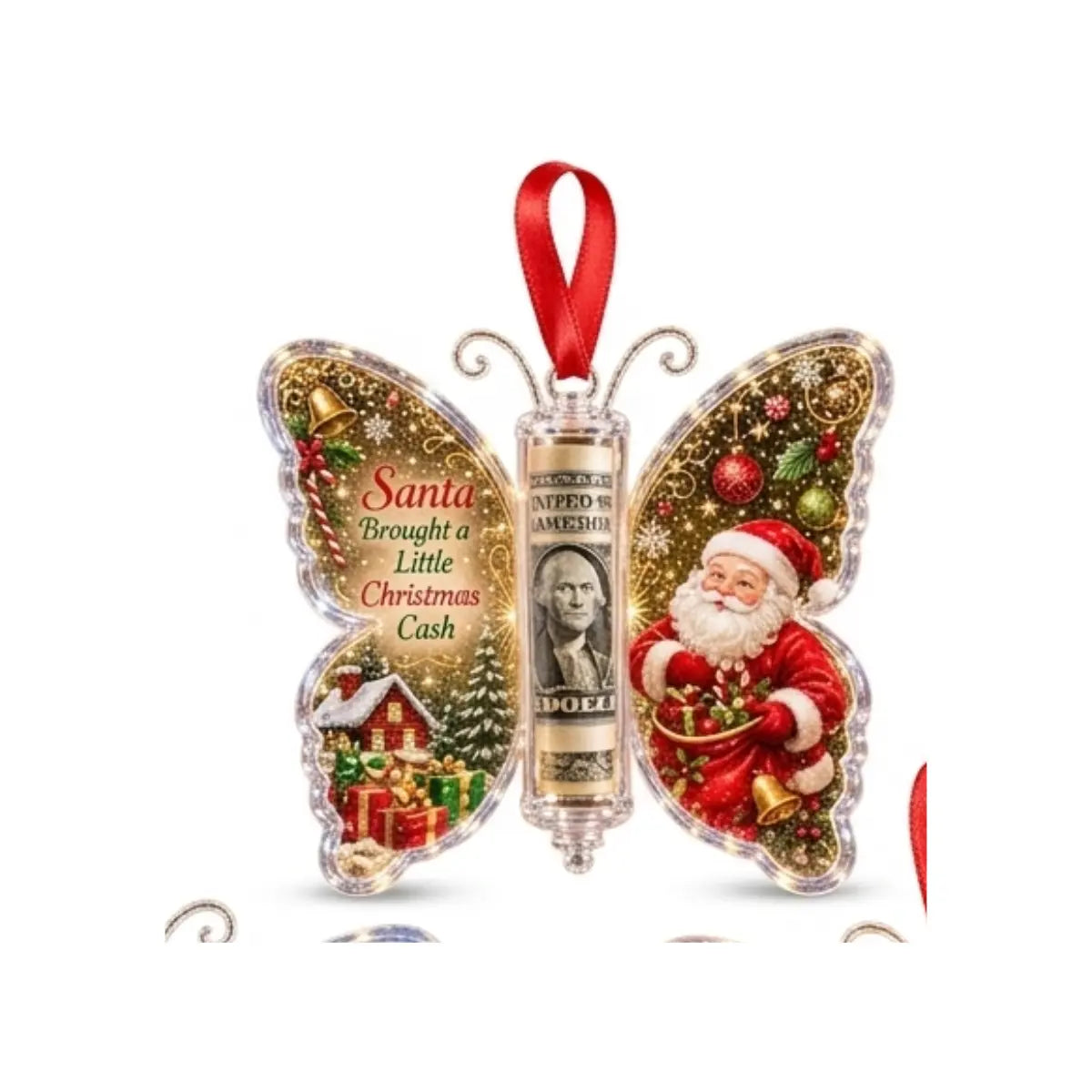 Christmas Cash Gift Ornament - Butterfly Money Holder with Acrylic (5Pcs/1 Set) Clear cash display with transparent holder, a creative Christmas gift idea for holiday tree hanging ornament decor (Peel Off Protective Film for Crystal Clear View)