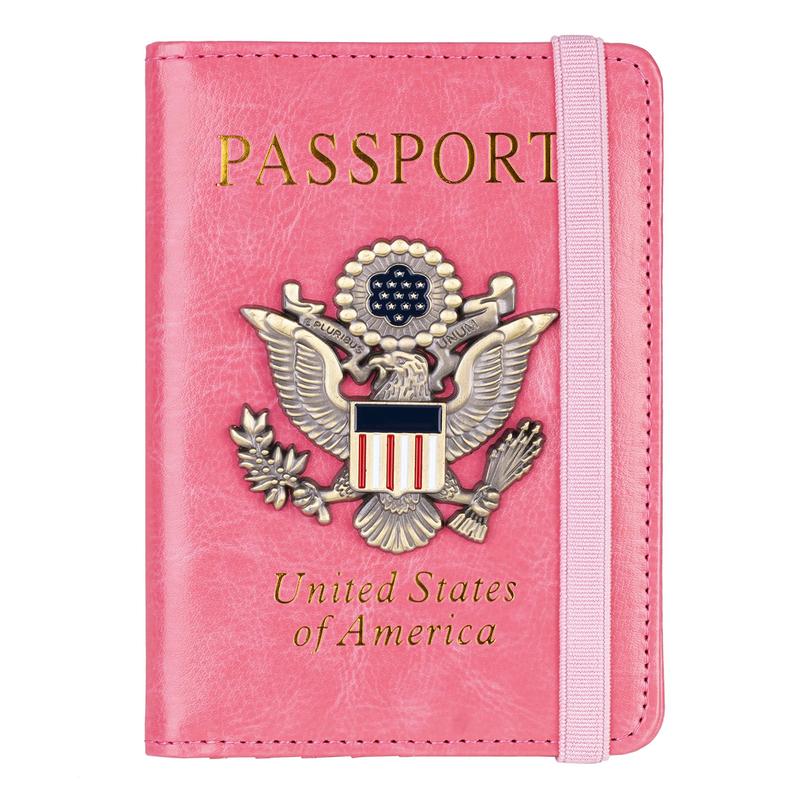 RFID Blocking Passport Holder for Women Men, Leather Passport Travel Wallet with Metal 3D Metal Badge, Travel Document Holder Cover Accessories (Dark Blue)