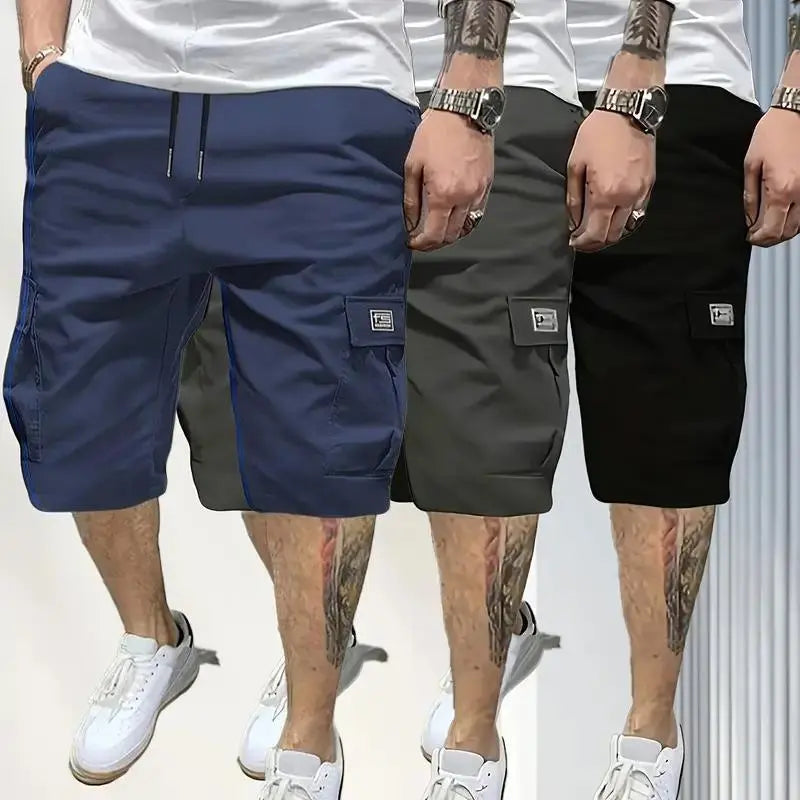 Men’s shorts set (1-piece or 3-piece options; khaki/black/gray) — slanted pockets — single rear side pocket — versatile casual wear — suitable for everyday use; summer shorts ideal for daily outings and vacations; multi-pocket casual shorts