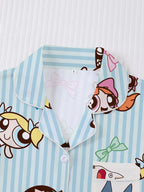 Women's Cartoon Print Short Sleeve Pajama Set with Shorts