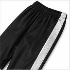 Boys' 80s-90s Pop Dance Costume Full Set - Polyester Sequins Criss Cross Striped T-Shirt & Pants, Sunglasses Included, Costumes with Accessories for Halloween, Cosplay Gear, 4-5/13-14Y Halloween Aesthetic Outfit