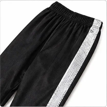 Boys' 80s-90s Pop Dance Costume Full Set - Polyester Sequins Criss Cross Striped T-Shirt & Pants, Sunglasses Included, Costumes with Accessories for Halloween, Cosplay Gear, 4-5/13-14Y Halloween Aesthetic Outfit