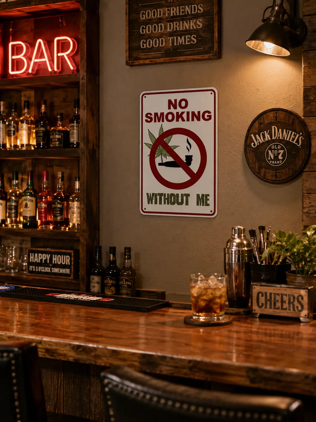 Funny Weed Art Metal Wall Decor Sign - "No Smoking Without Me"