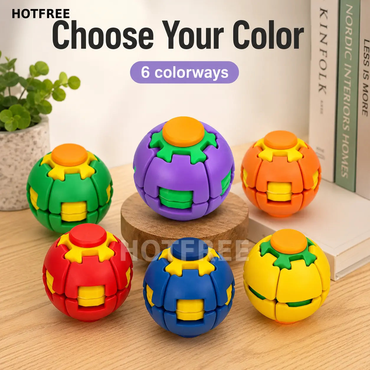 Hotfree Press-to-Spin Transforming Fidget Ball, 3D Printed Fidget Ball Toy, Smooth Spinning Sensory Gyro Toy, Stress Relief Desk Gadget, Anxiety Relief Fidget Spinner, ADHD Focus Aid, Portable Handheld Fidget Gyro Toy for Kids, Teens and Adults
