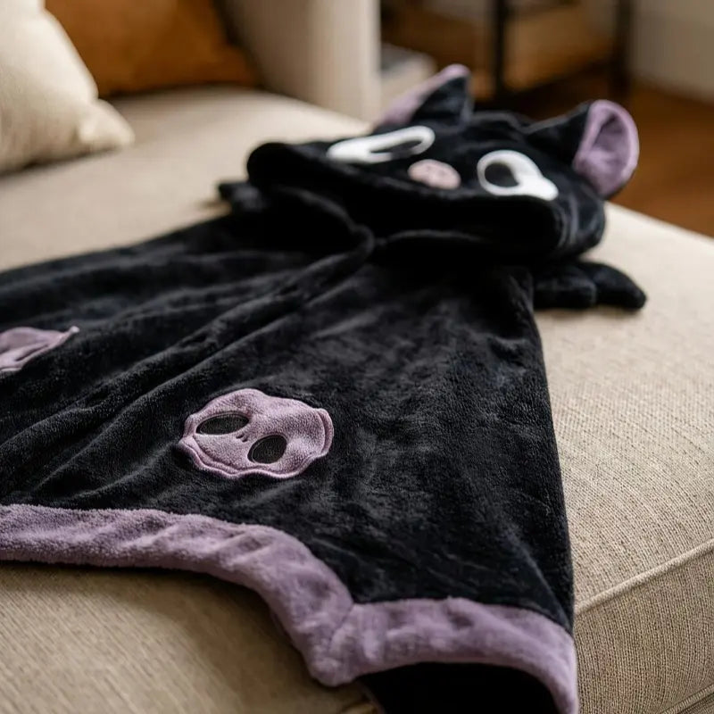 summerween-Unisex Wearable Blanket Bat Hooded Cape, Extra Large Plush Thickened Cape, One Size Fits All, Perfect Holiday Gift, Halloween Christmas Gift