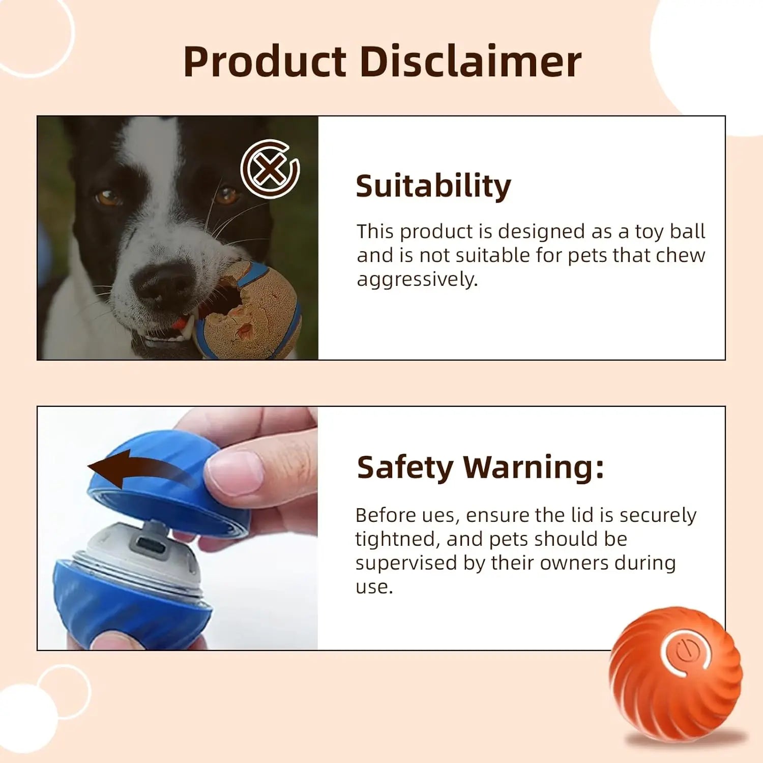 Interactive Dog  Dog Balls, 2.7inMoving Dog Ball, Durable Motion Activated Automatic Rolling Ball , USB Rechargeable outdoor pet toy-GTTQ