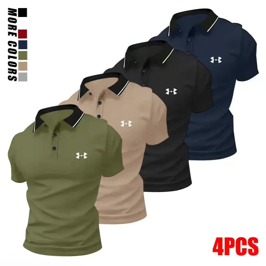 Men's Print Stretch Polo Shirts 4-Pack Comfortable Golf Casual Summer Tops
