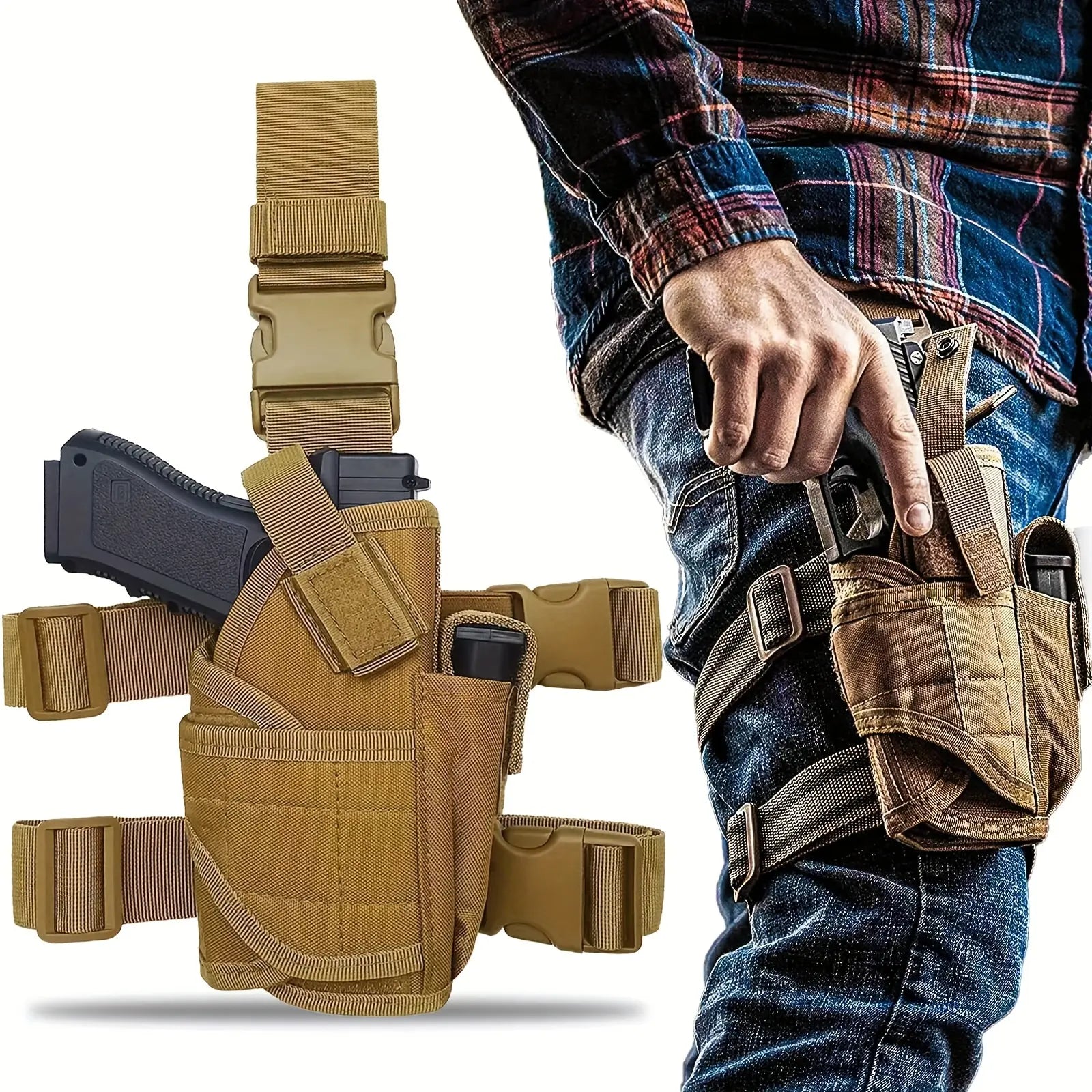 Universal Tactical Right Thigh Leg Holster with Magazine Pouch