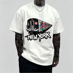 New York Subway Graffiti Print T-Shirt - Urban Street Art Tee, Short Sleeve Crew Neck, Breathable Regular Fit Casual Top for Everyday Wear & Outdoor Activities, Machine Washable