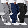 URMCZ Men's 3-Pack Basic Menswear Plain Cargo Pants, Wide Leg Elastic Belt Loose Work Trousers with Pockets, Comfortable Day Outdoor Hiking Bottoms