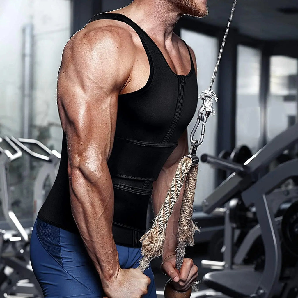 Sauna Vest, Double Belt Sauna Vest Waist Trainer, Men Body Shaping Waist Trainer Gym Fitness Breathable Sweat Abdominal Shaping Tank Top Muscle Sports Compression Workout Apparel