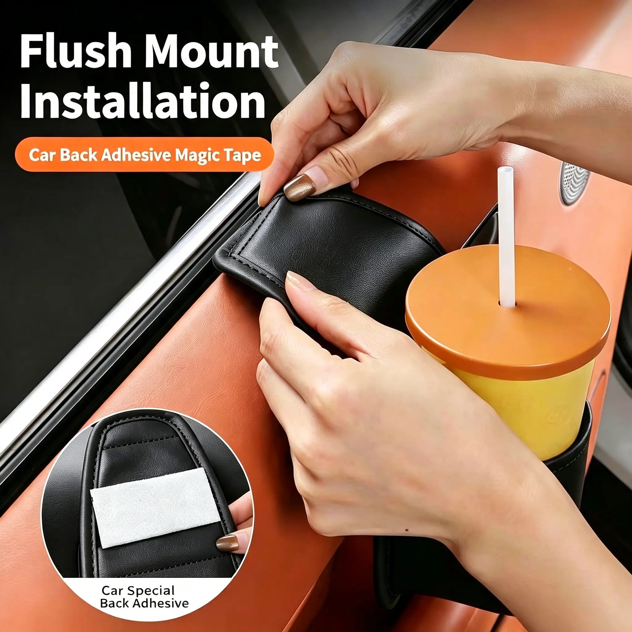 Leather car door storage pocket - double-layer compartments, scratch-proof flannel lining, residue-free adhesive, organizes keys & phones, keeps car interiors tidy, fits most sedans, SUVs and trucks for daily driving