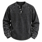 Men's Vintage Washed 3-Button Henley Long Sleeve Plain Pullover, Soft Polyester Oversized Relaxed-Fit Men's Clothing, Dark Brown Casual Streetwear, Dry Clean Compatible Stand Collar Shirt, Everyday Wear Outfits Ribbed Tshirt Wetsuit Menswear Beige Top