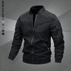 Men's Zip-Up Pilot Jacket - Sporty Chic Fitted Long-Sleeve Polyester Outerwear with Pockets, Letter Embroidery, Machine Washable Zip Up Sportswear for Casual Use