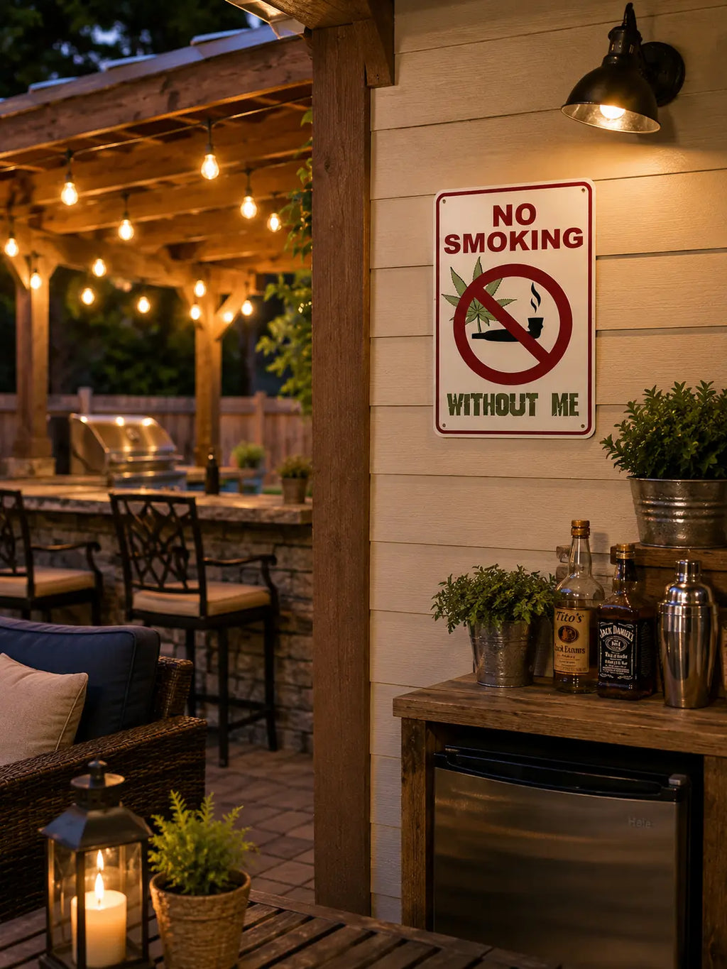 Funny Weed Art Metal Wall Decor Sign - "No Smoking Without Me"